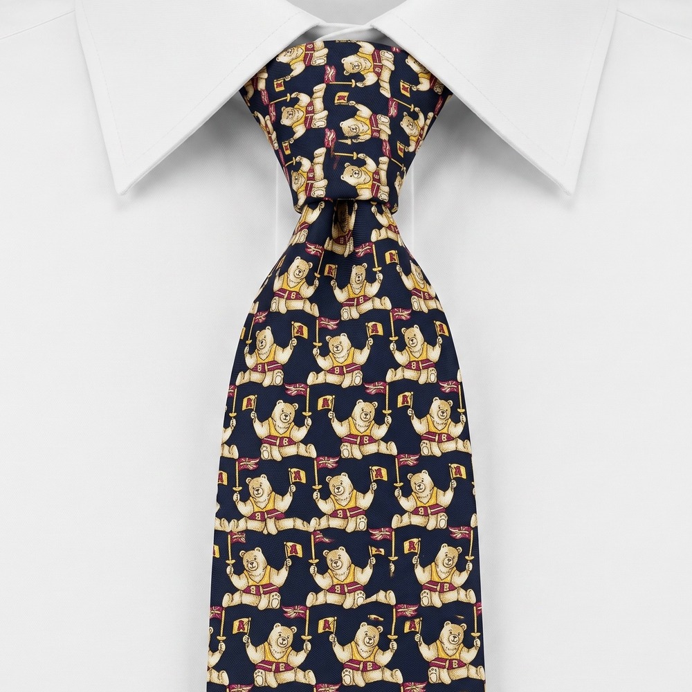 VTG Brooks Brothers Makers Silk Tie Navy Blue Athletic Teddy Bear USA